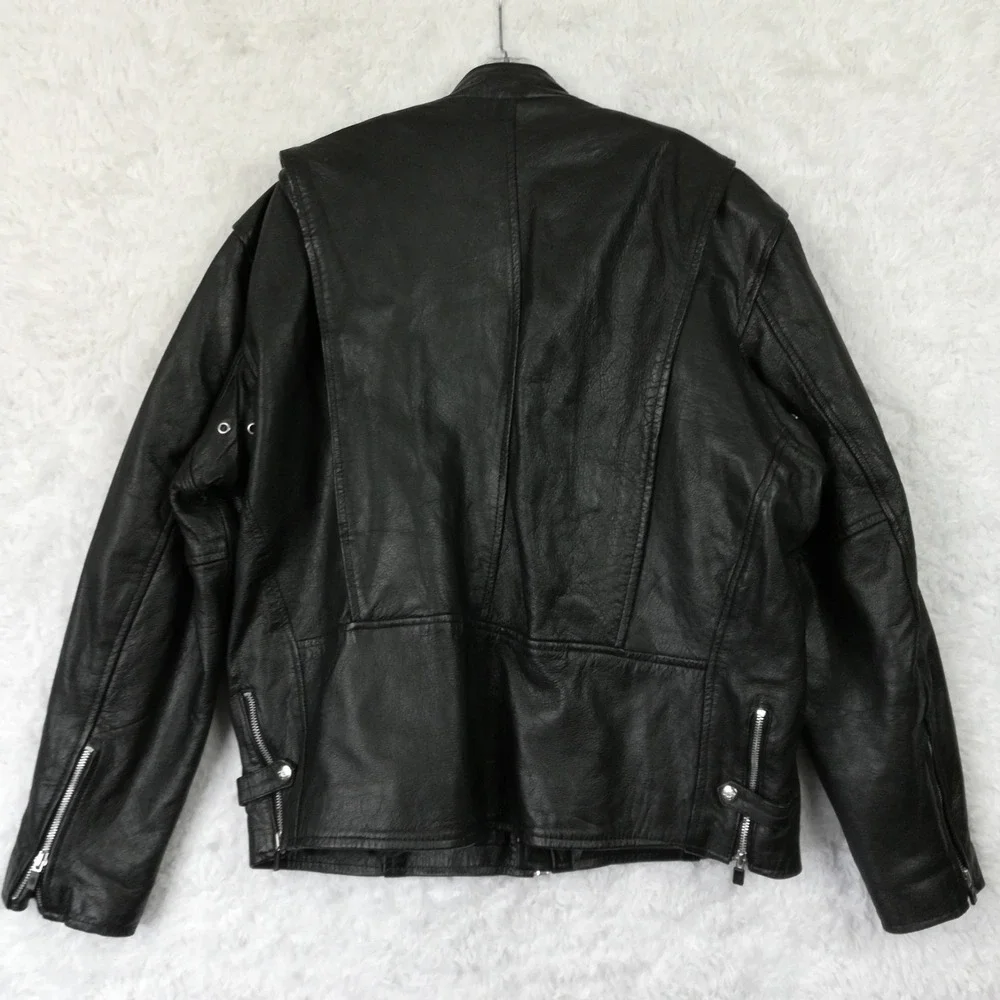 Interstate Mens Jacket Leather Black Motorcycle Full Zip Lined XXL